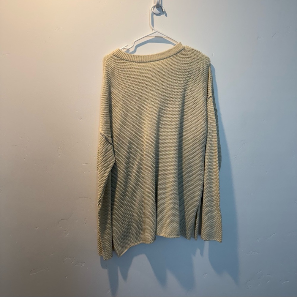 Beige Waffle Knit Henley Sweater with Button Placket - Picture 3 of 3